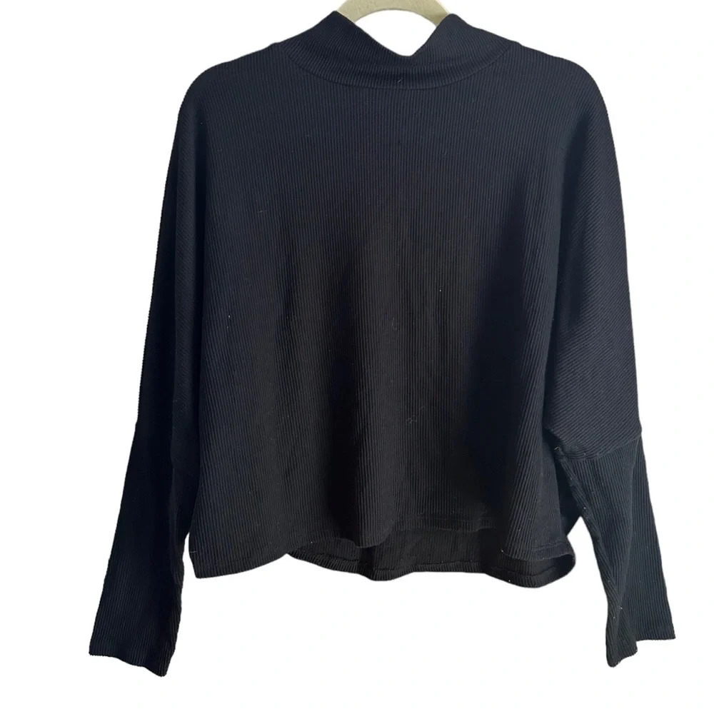 ABOUND BLACK RIBBED MOCKNECK DOLMAN TOP